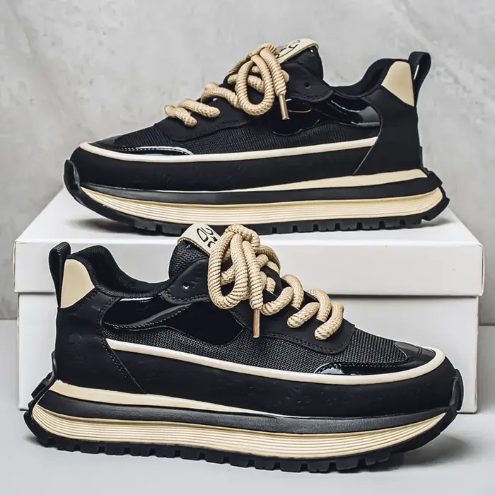 2025 nouveaux hommes plate-forme maille baskets semelle épaisse élévatant coupe basse bicolore respirant sport décontracté Streetwear chaussures à la mode