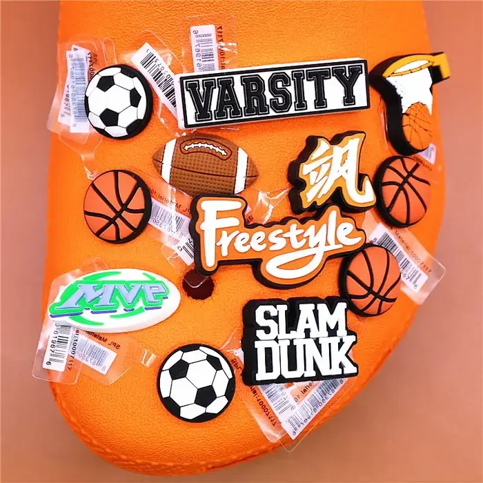 Breloques de chaussures en PVC pour jeu de balle original, mini basket-ball, football, rugby, clips