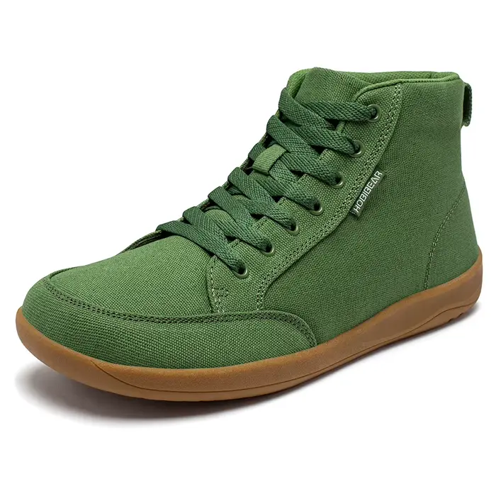 HOBIBEAR chaussures mi-hautes pieds nus unisexe boîte à bout large baskets en toile zéro goutte à lacets