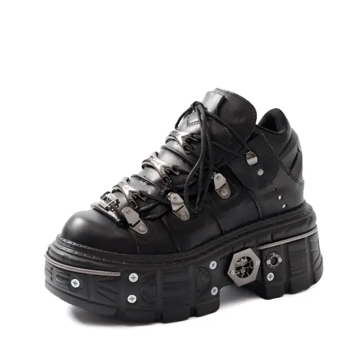 Chaussures à plateforme Punk pour femmes, baskets à lacets, bout rond, décoration en métal, talons fins, chaussures gothiques de fête, boîte de nuit