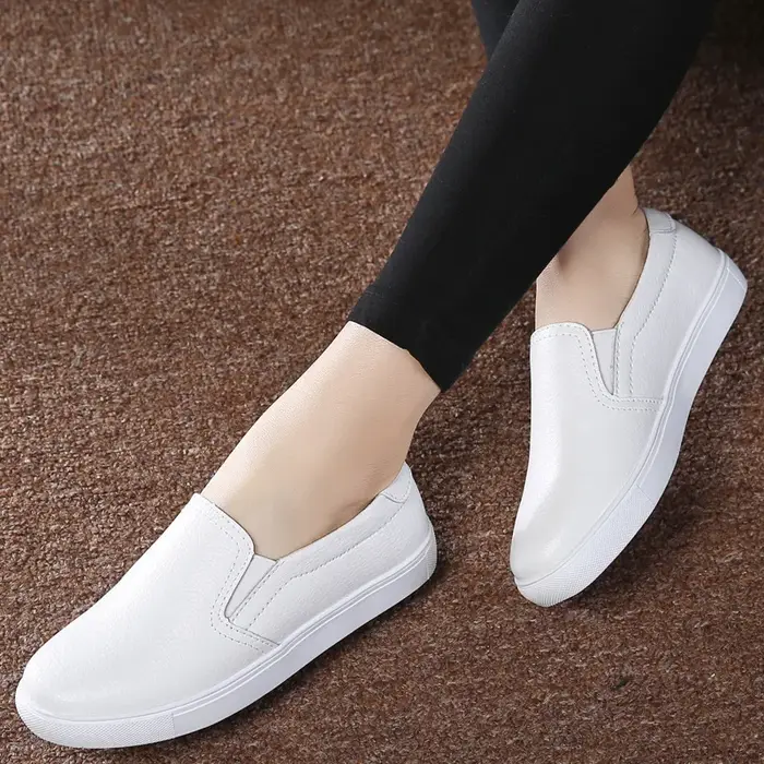 WOIZGIC Femmes Dames Femme Gril Cuir group Blanc Chaussures Plates Platforn Sneakers Slip On Soft Fellow Canized