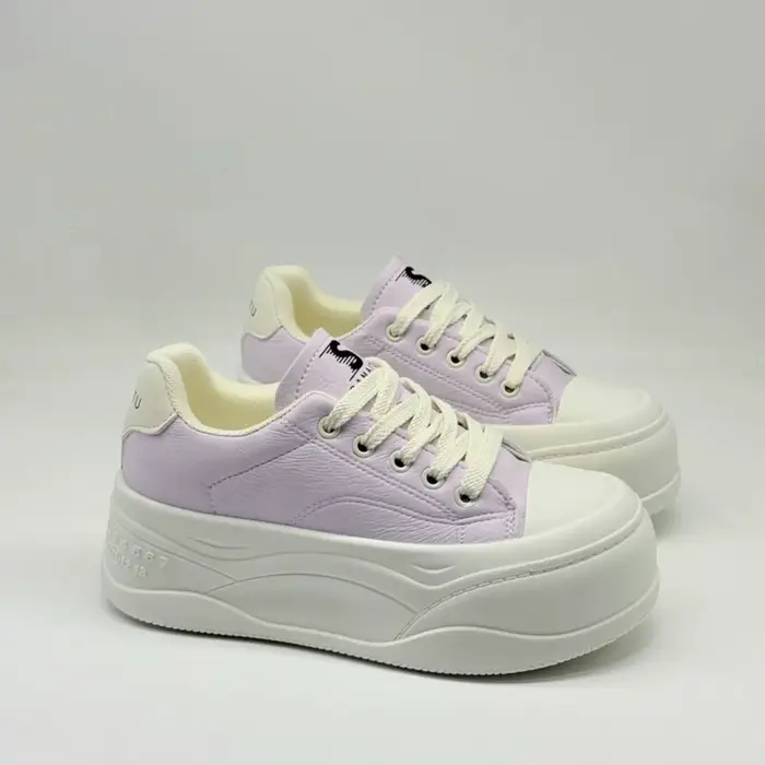 Baskets décontractées montantes en cuir violet clair à plateforme
