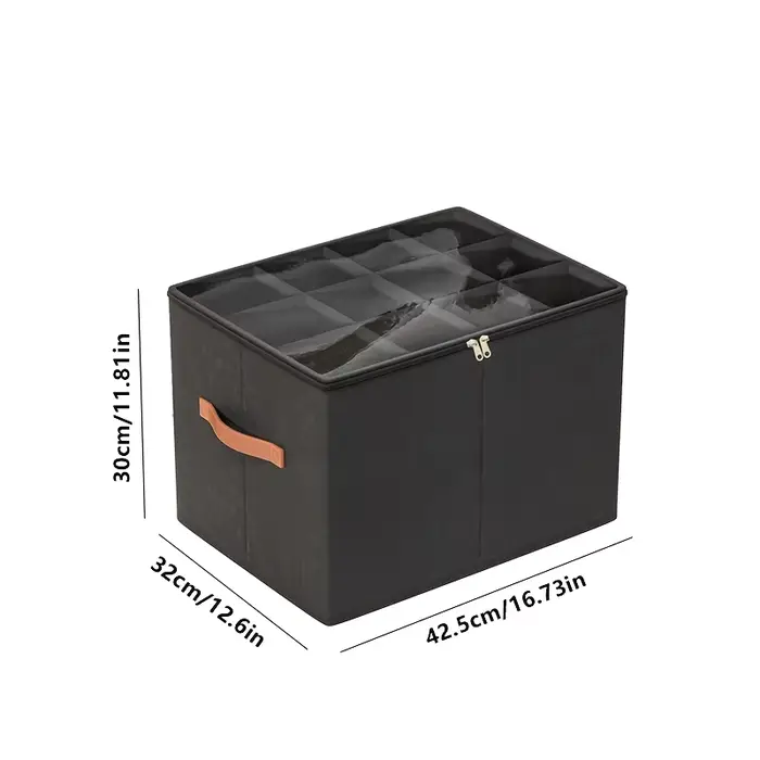 Boîte de rangement pour chaussures pliable en tissu, grande capacité avec couvercle transparent, anti-poussière, poignées pour placard, entrée, chambre