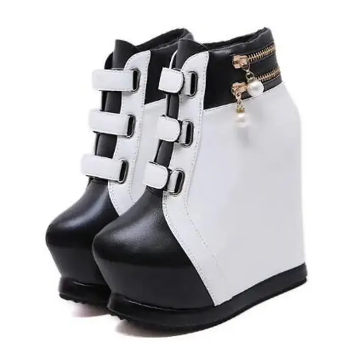 Marque chaussures à semelles compensées femmes bottines Zapatillas Mujer fond épais perle Sexy haute pente chaussure d'hiver dames plate-forme talons hauts