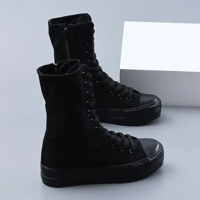 Chaussures en toile classiques pour femmes, chaussures décontractées à tige haute, baskets épaisses 