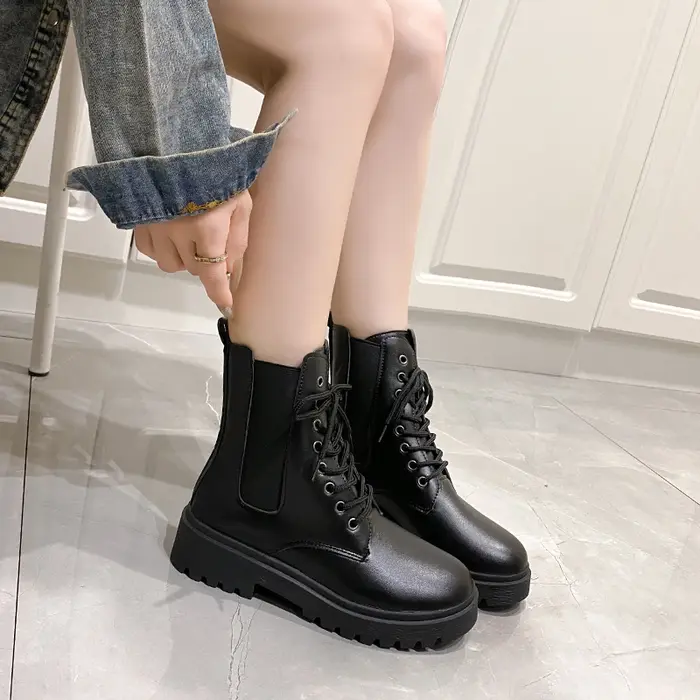 Chaussures Chelsea confortables pour femmes, bottes courtes à la mode, mi-talon épais, bout rond, no