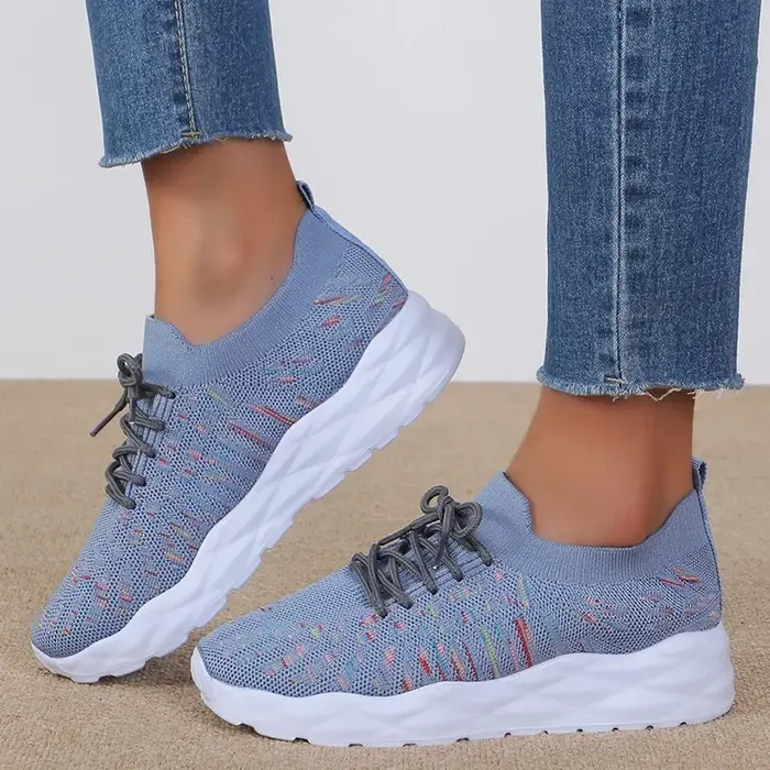 Baskets à plateforme tricotées de couleurs mélangées pour femmes