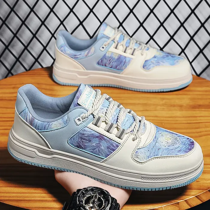 Chaussures de marche pour hommes mode sport décontracté respirant en cuir plat antidérapant confortable baskets