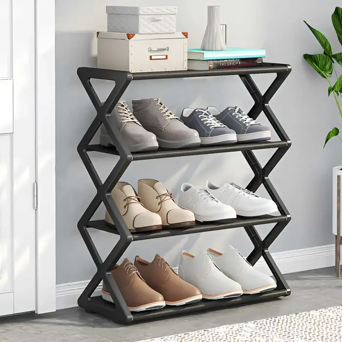 Étagère à chaussures robuste en forme de X - Gain de place