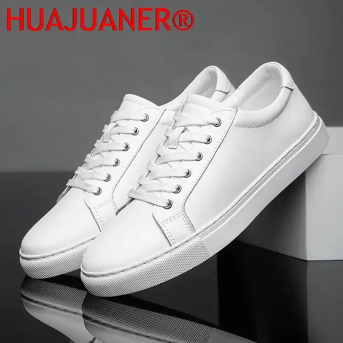 Hommes en cuir véritable chaussures décontractées noir baskets