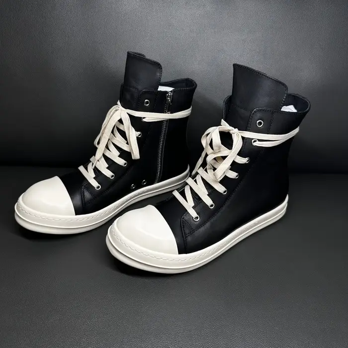 Baskets montantes décontractées pour hommes en cuir noir avec fermeture éclair et lacets fins