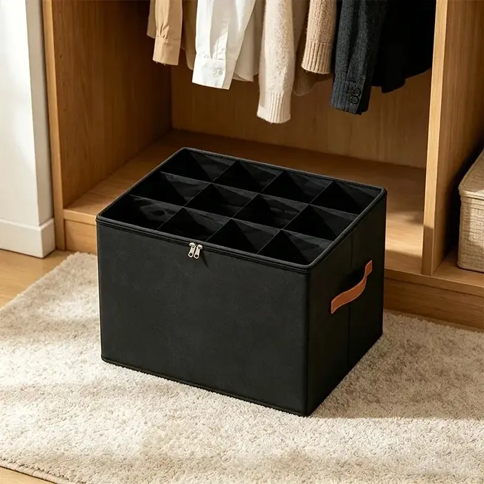 Organisateur de chaussures pliable à 12 compartiments avec fenêtre transparente