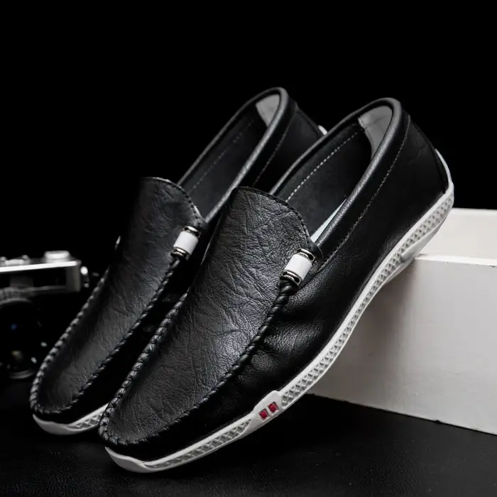 Chaussures blanches hommes mocassins à fond plat chaussures de bateau à semelles souples conduite an