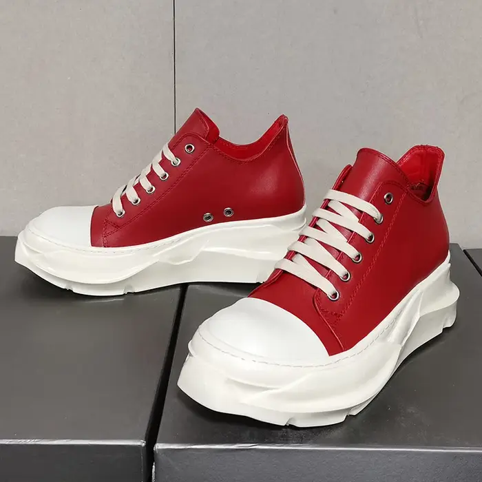Femmes hommes rouge en cuir véritable baskets basses hauteur augmentant plate-forme chaussures plates mode tête ronde