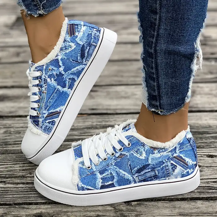 Femmes baskets nouveau confortable Denim toile pour chaussures