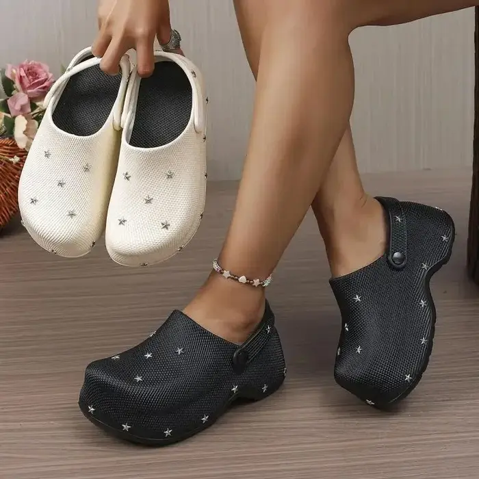 Sandales Sabots Plateforme Chunky Y2K Étoile Métallique Femme Été 2026 – Chaussures de Jardin à Semelle Épaisse et