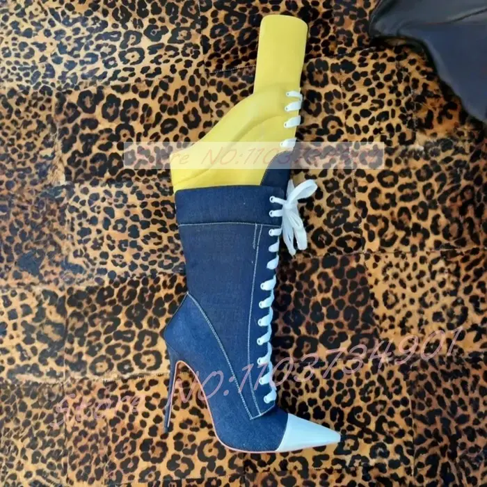 Bottes mi-hautes color-block jaune et bleu marine pour femme