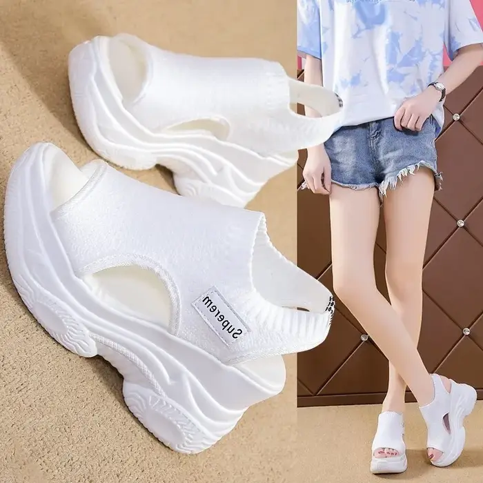 Sandales pour femmes 2022 été talon compensé tissu élastique couverture pied dames sandales à semell