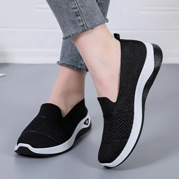 2025 respirant talon compensé mocassins femmes printemps été sans lacet tricoté chaussures de sport femme anti-dérapant