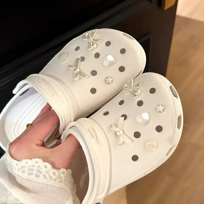 Ensemble de breloques pour chaussures femme style Balletcore avec nœud blanc, accessoires de décorat