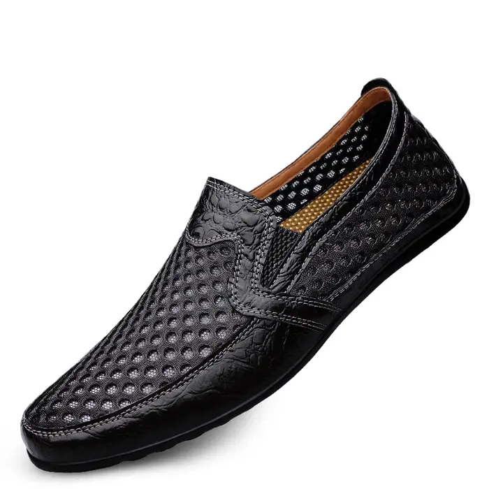 FUQIAO 2026 Nouvelles Chaussures Décontractées Homme Été Confortables en Maille Cuir Véritable Tendance Souples