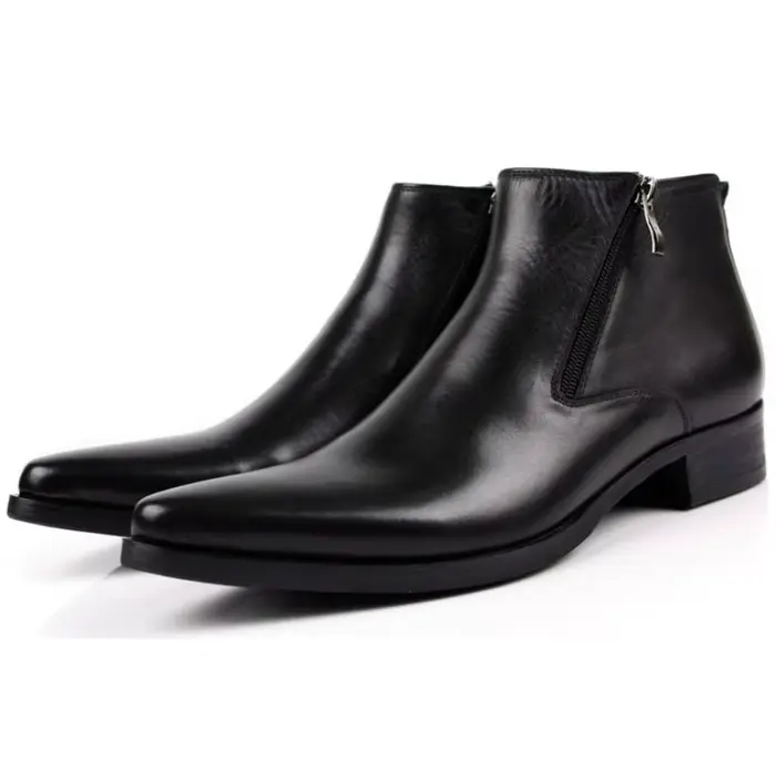 Bottes courtes formelles anglaises avec chaussures noires pointues à double fermeture éclair, chauss