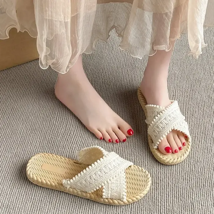Sandales plates décontractées de style bohème tressé pour les vacances