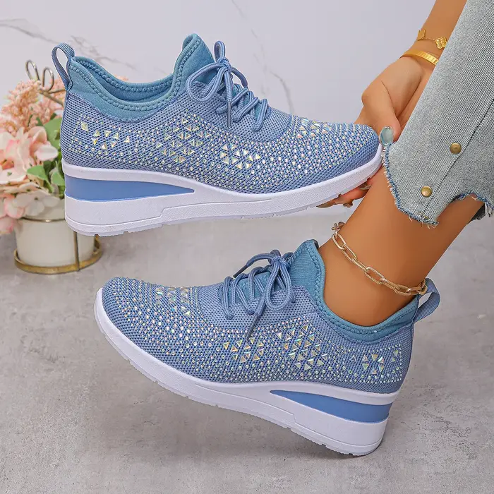 Baskets femme brillant strass coin respirant tricot antidérapant chaussures de marche