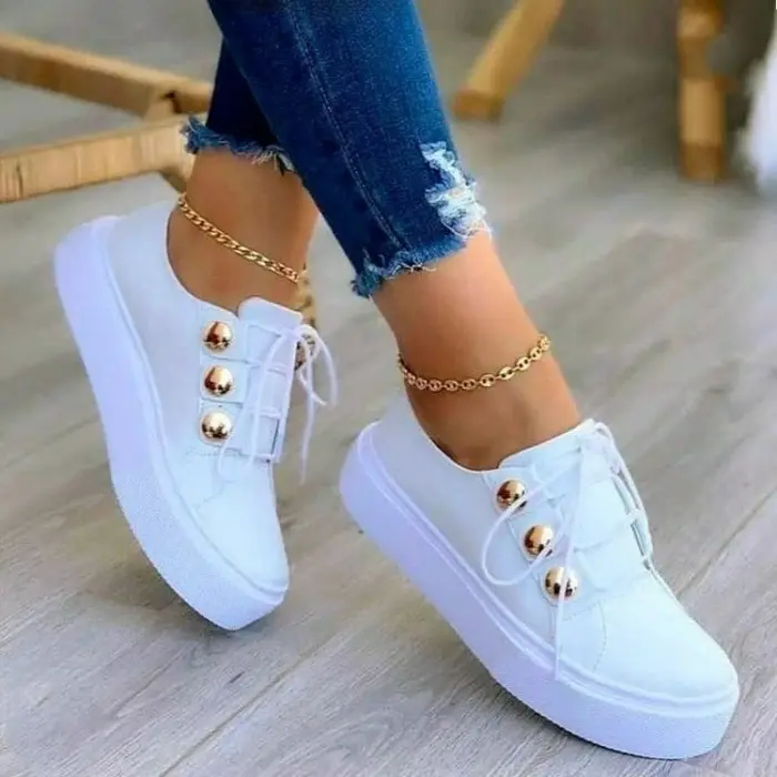 Chaussures pour femmes baskets en cuir Pu mode haute qualité chaussures décontractées bout rond à la