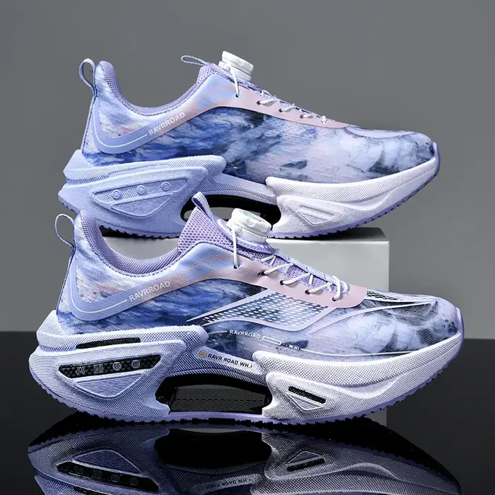 Chaussures de course élastiques pour hommes, chaussures de sport à plaque de carbone et boucle rotat