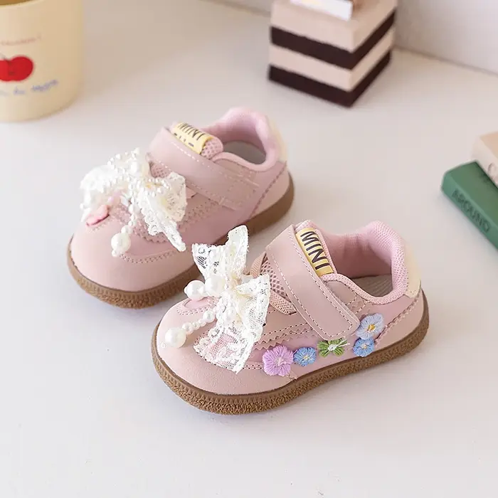 Chaussures de sport pour bébé avec nœud en dentelle, chaussures de course pour fillettes, maille res