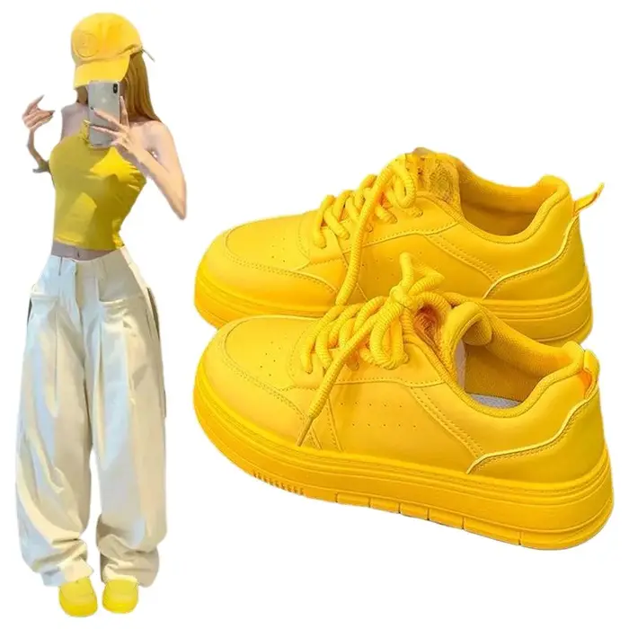 Nouvelles Chaussures Femme 2026 Jaune Dopamine – Baskets en Toile Polyvalentes Respirantes à Coupe Basse