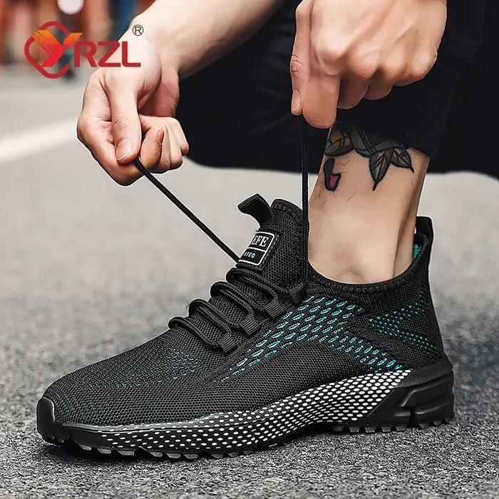 YRZL chaussures de course hommes confortable léger gris marche baskets respirant Air maille antidérapant décontracté