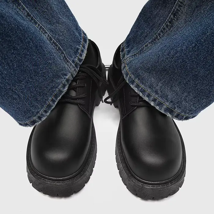 Chaussures en cuir à grosse tête pour hommes, chaussures rétro décontractées à semelles épaisses pou