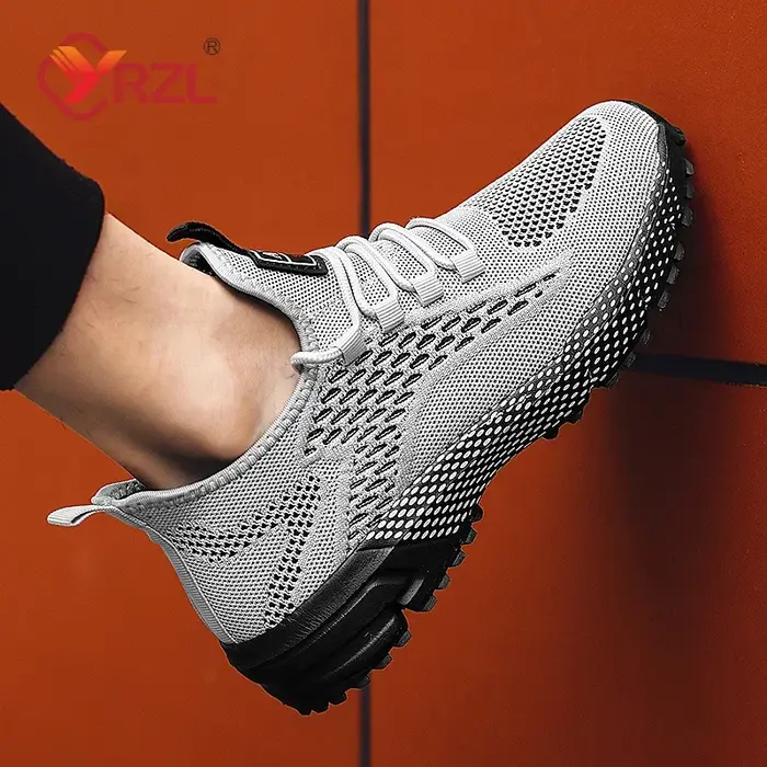YRZL chaussures de course hommes confortable léger gris marche baskets respirant Air maille antidérapant décontracté