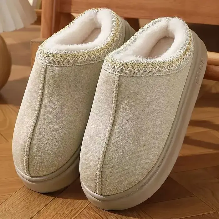 Pantoufles d'hiver chaudes pour femmes, intérieur en peluche, semelle épaisse antidérapante, chaussu