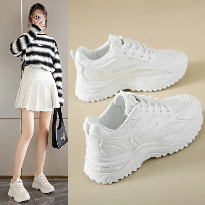 Nouvelles baskets en cuir épaisses pour femmes, chaussures de sport vulcanisées à plateforme