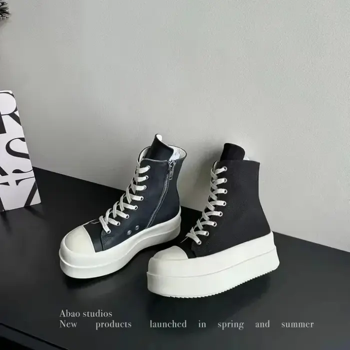 Baskets Montantes en Toile à Talons Plateforme