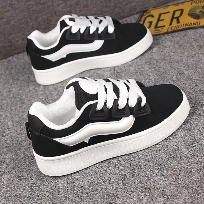Nouvelles Chaussures Vulcanisées Noires pour Femmes 2025 – Baskets Décontractées à Plateforme Style Vintage Sportif
