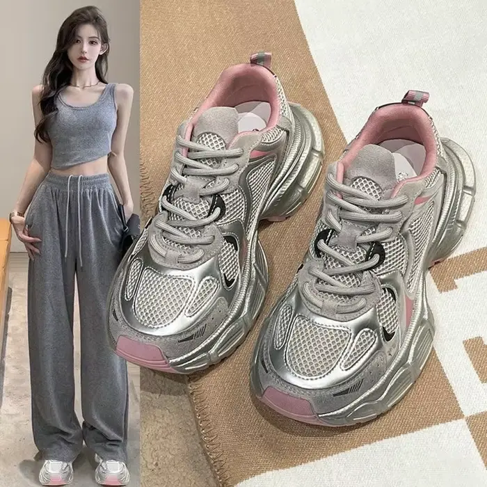 Nouvelles chaussures de papa à la mode à semelles épaisses, nouvelles chaussures décontractées polyv