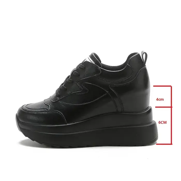 10CM talons chaussures à semelles compensées respirant hauteur augmentée Sneaker femme femmes plate-forme formateurs en cuir véritable automne hiver baskets