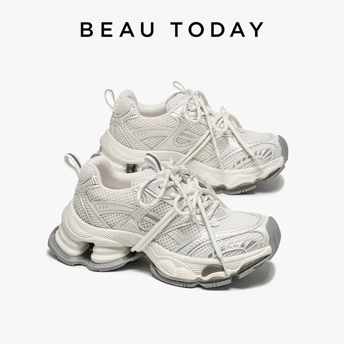 BEAUTODAY grosses baskets femmes en cuir synthétique maille bout rond à lacets sport formateurs dames Patchwork chaussures à la main 29A51