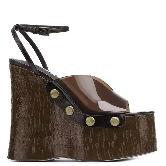 Sandales compensées à talon épais pour femme 2025, motif grain de bois, imperméables, avec boucle à 