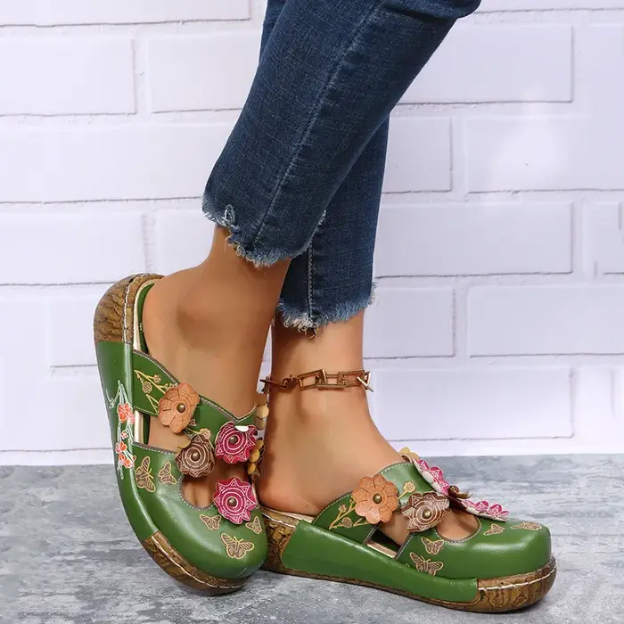 Sandales d'été ethniques à fleurs pour femmes