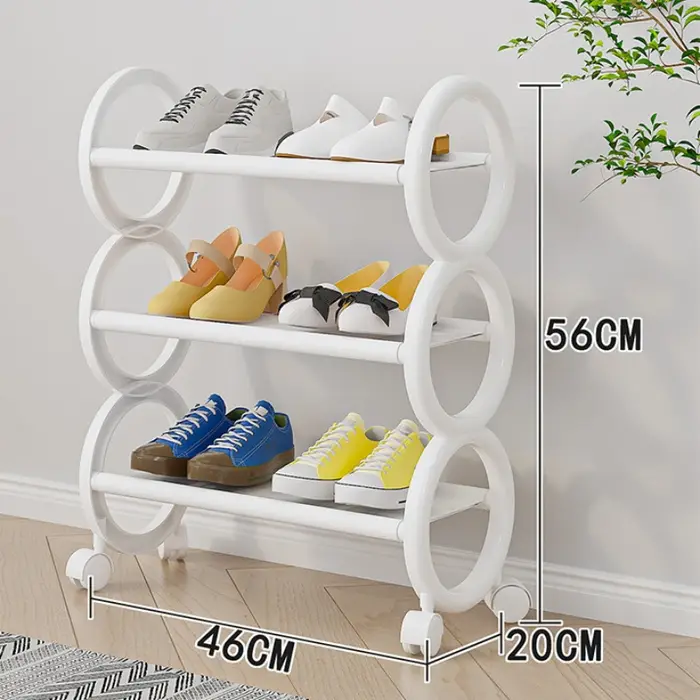 Étagère à chaussures rotative à 3/4 niveaux avec 360 ° Roues pivotantes et poignée annulaire mignonne – Organisateur