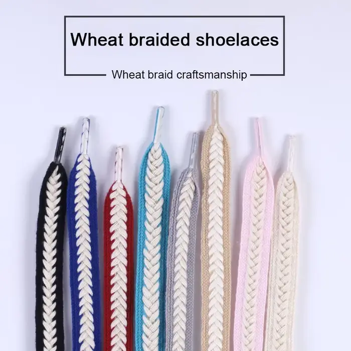 Lacets d'oreille de blé plat pour baskets torsadées tresses guimauve lacet coloré toile de coton tis