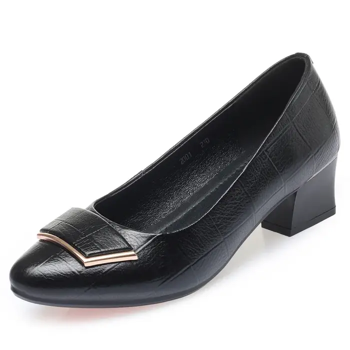 Chaussures provoqué en cuir véritable à talon moyen pour femmes, chaussures de travail de bureau rou