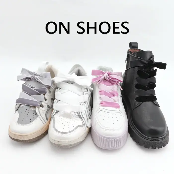 Lacets plats en velours pour femmes, fil de neige, ruban de satin, baskets à la mode, largeur 1.5cm,