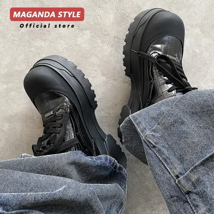 Chaussures de papa pour hommes, nouveau style, rehaussantes, à rivets, rétro, à semelle éponge large, en cuir véritable, chaussures de montagne