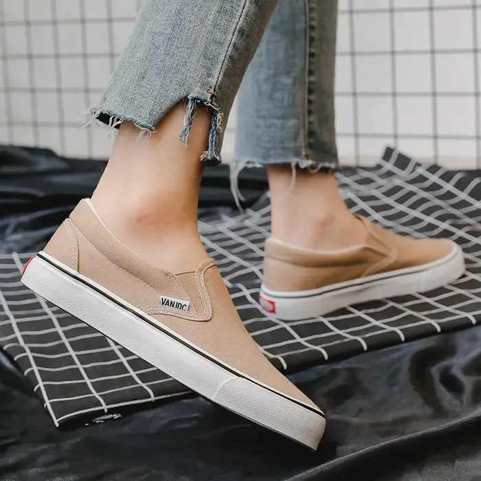 Chaussures en toile blanche femmes Couple sans lacet plat confortable